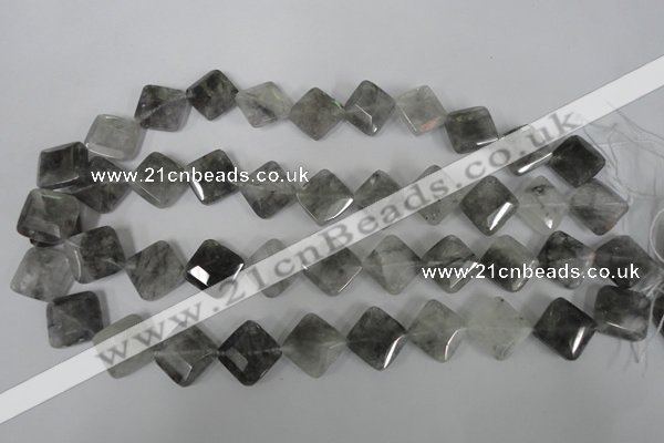 CCQ485 15.5 inches 15*15mm faceted diamond cloudy quartz beads