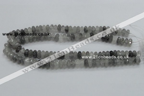 CCQ75 15.5 inches 6*12mm faceted rondelle cloudy quartz beads wholesale