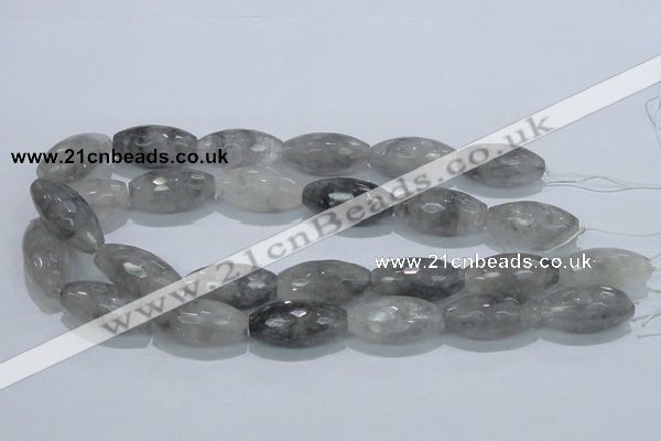 CCQ94 15.5 inches 15*30mm faceted rice cloudy quartz beads wholesale