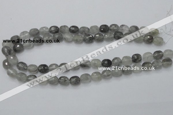 CCQ98 15.5 inches 10*12mm faceted egg-shaped cloudy quartz beads
