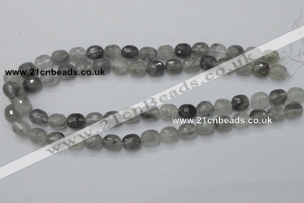 CCQ98 15.5 inches 10*12mm faceted egg-shaped cloudy quartz beads