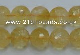 CCR06 15.5 inches 14mm faceted round natural citrine gemstone beads