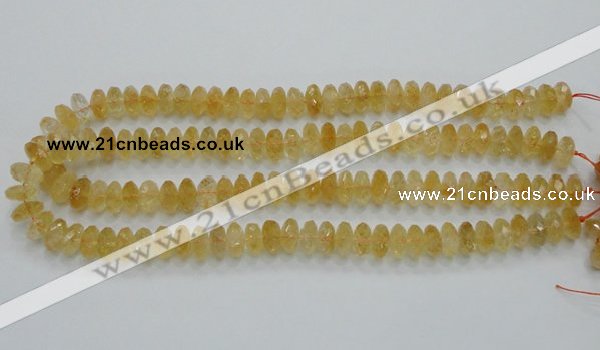 CCR10 15.5 inches 6*12mm faceted rondelle natural citrine gemstone beads