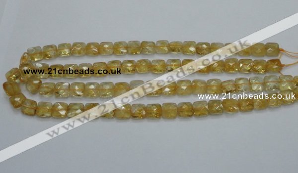 CCR15 15.5 inches 10*10mm faceted square natural citrine gemstone beads