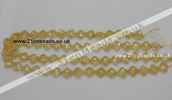 CCR16 15.5 inches 10*10mm faceted diamond natural citrine gemstone beads