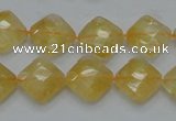 CCR17 15.5 inches 12*12mm faceted diamond natural citrine gemstone beads