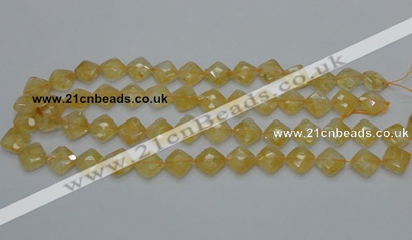 CCR17 15.5 inches 12*12mm faceted diamond natural citrine gemstone beads