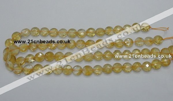 CCR19 15.5 inches 12mm faceted flat round natural citrine gemstone beads