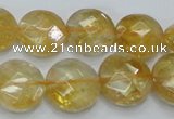 CCR20 15.5 inches 14mm faceted flat round natural citrine gemstone beads