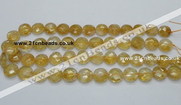 CCR20 15.5 inches 14mm faceted flat round natural citrine gemstone beads