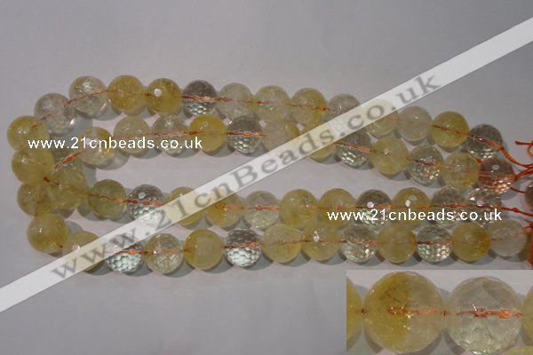 CCR206 15.5 inches 15mm faceted round natural citrine gemstone beads