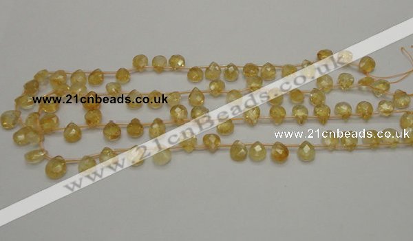 CCR31 15.5 inches 8*10mm faceted briolette natural citrine beads