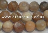 CCS313 15.5 inches 12mm faceted round natural sunstone beads