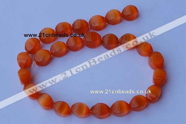 CCT27 14 inches 10*14mm twisted orange red cats eye beads wholesale