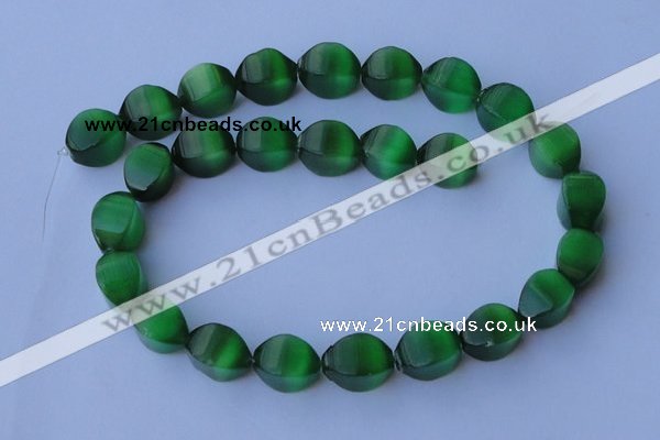 CCT29 14 inches 10*14mm twisted green cats eye beads wholesale