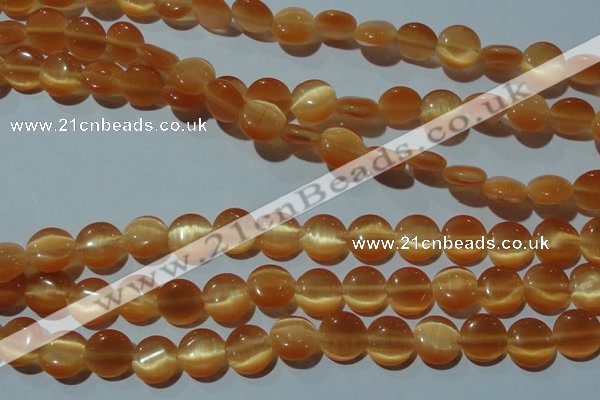 CCT485 15 inches 8mm flat round cats eye beads wholesale