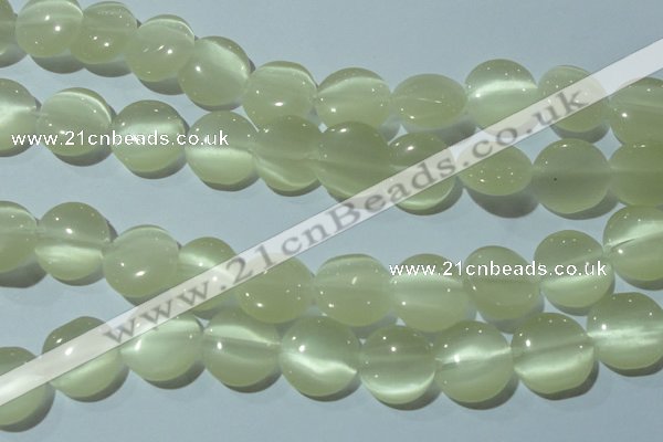 CCT541 15 inches 12mm flat round cats eye beads wholesale