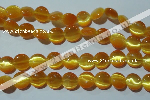 CCT542 15 inches 12mm flat round cats eye beads wholesale