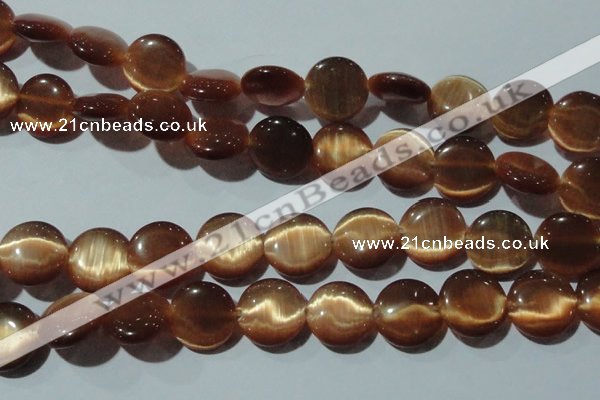 CCT544 15 inches 12mm flat round cats eye beads wholesale