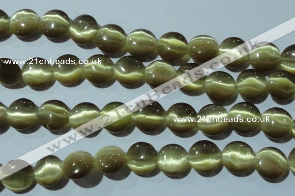 CCT547 15 inches 12mm flat round cats eye beads wholesale