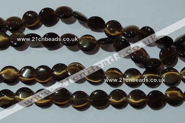 CCT548 15 inches 12mm flat round cats eye beads wholesale