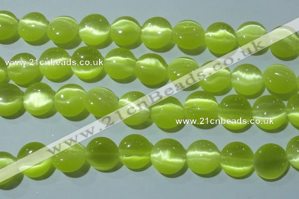 CCT549 15 inches 12mm flat round cats eye beads wholesale