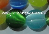 CCT552 15 inches 12mm flat round cats eye beads wholesale