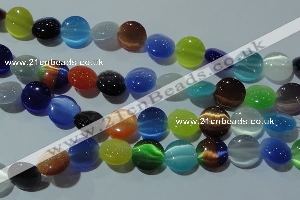 CCT552 15 inches 12mm flat round cats eye beads wholesale