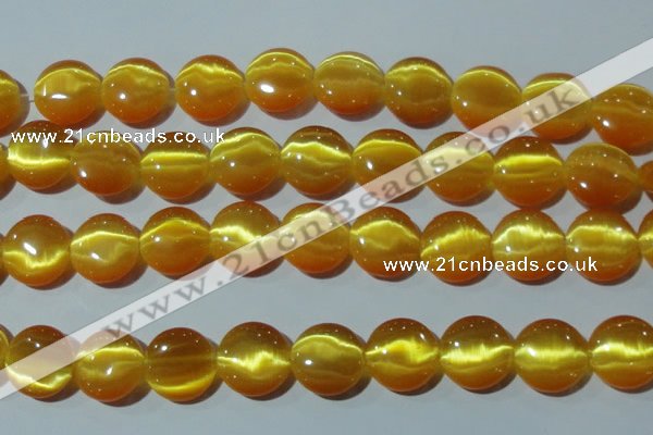 CCT571 15 inches 14mm flat round cats eye beads wholesale