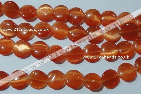 CCT572 15 inches 14mm flat round cats eye beads wholesale