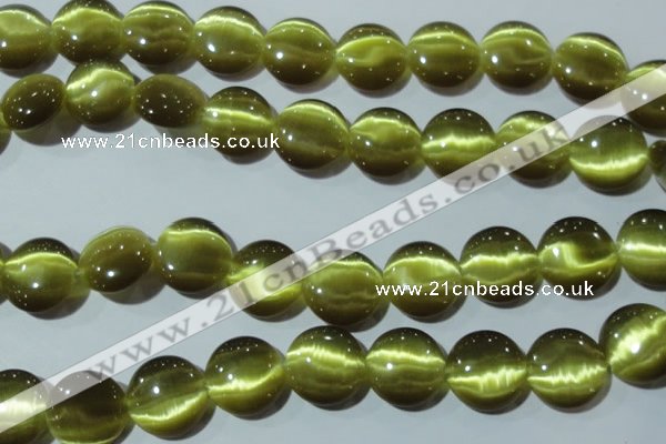 CCT573 15 inches 14mm flat round cats eye beads wholesale