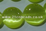 CCT574 15 inches 14mm flat round cats eye beads wholesale