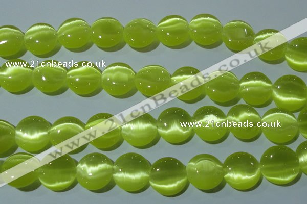 CCT574 15 inches 14mm flat round cats eye beads wholesale