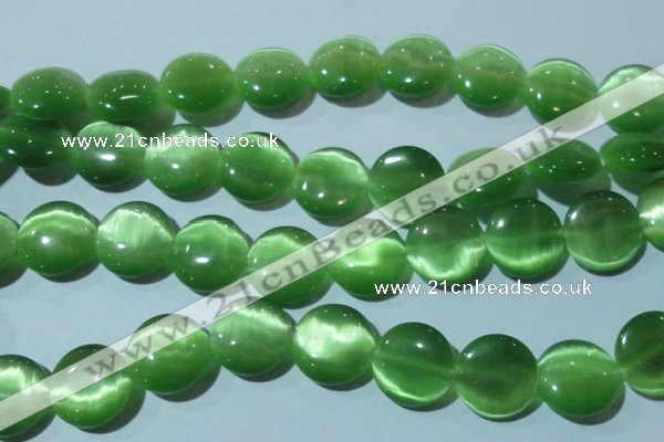 CCT575 15 inches 14mm flat round cats eye beads wholesale