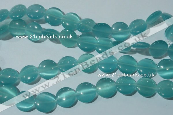 CCT577 15 inches 14mm flat round cats eye beads wholesale