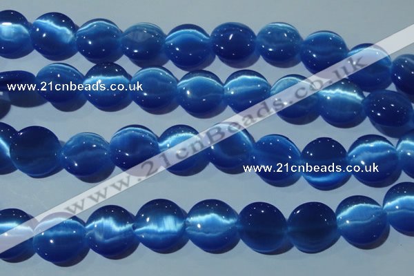 CCT578 15 inches 14mm flat round cats eye beads wholesale