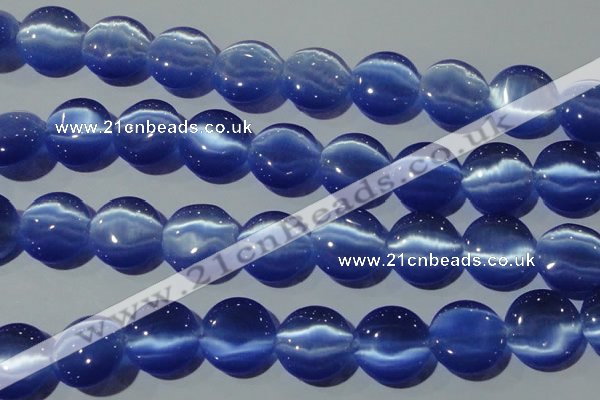 CCT579 15 inches 14mm flat round cats eye beads wholesale