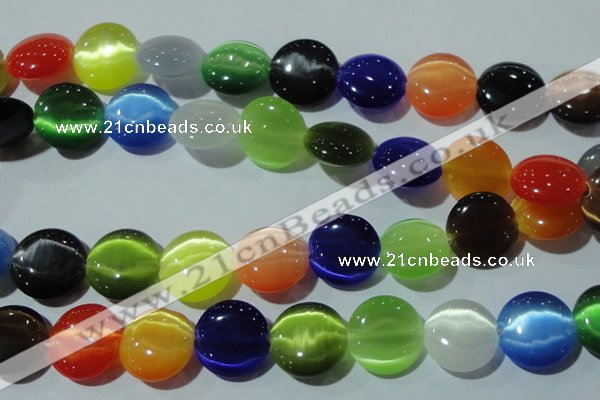 CCT581 15 inches 14mm flat round cats eye beads wholesale