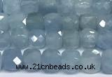 CCU1004 15 inches 4mm faceted cube aquamarine beads