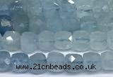 CCU1005 15 inches 4mm faceted cube aquamarine beads