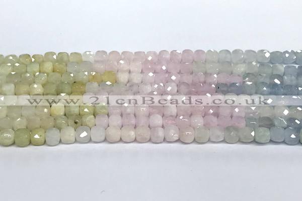 CCU1007 15 inches 4mm faceted cube morganite beads