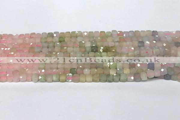 CCU1008 15 inches 4mm faceted cube morganite beads