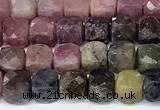 CCU1010 15 inches 4mm faceted cube tourmaline beads