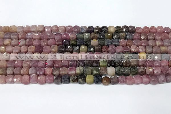CCU1010 15 inches 4mm faceted cube tourmaline beads