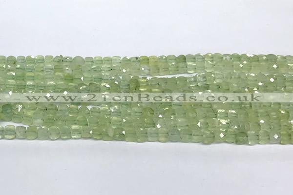 CCU1014 15 inches 4mm faceted cube prehnite beads