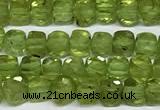 CCU1018 15 inches 4mm faceted cube olive quartz beads