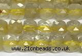 CCU1025 15 inches 4mm faceted cube golden rutilated quartz beads