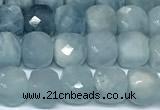 CCU1036 15 inches 6mm faceted cube aquamarine beads