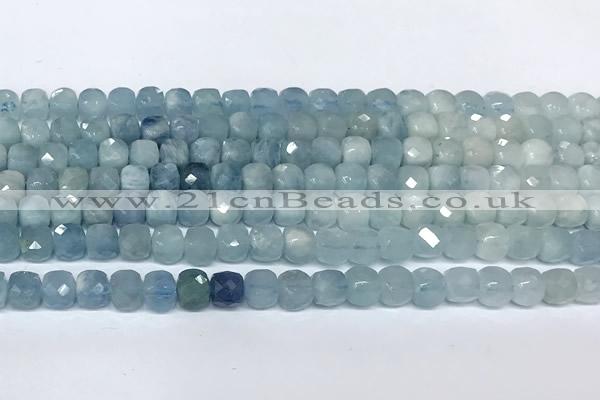 CCU1036 15 inches 6mm faceted cube aquamarine beads