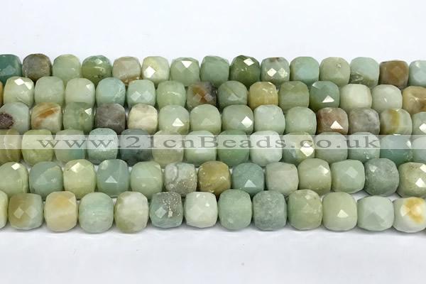 CCU1047 15 inches 8mm faceted cube amazonite beads